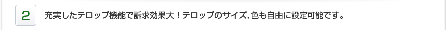 2.充実したテロップ機能で訴求効果大！テロップのサイズ、色も自由に設定可能です。